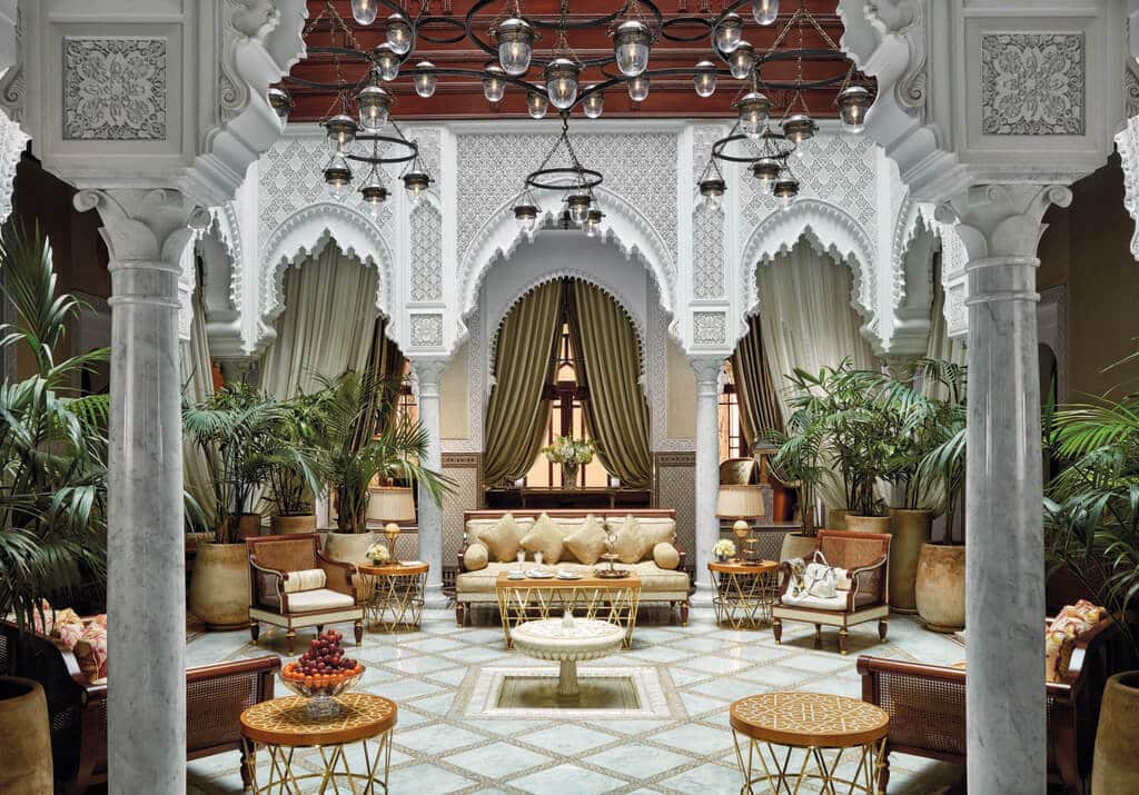 Opulent interior view of the Royal Mansour in Marrakesh.